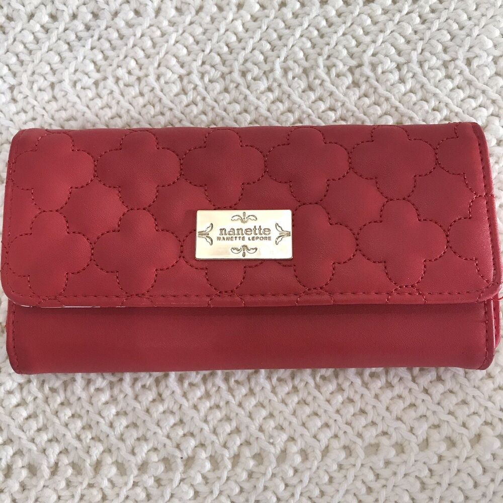 Nanette Lepore Red Rose Vegan Quilted Wallet Card Holder Cottage Core